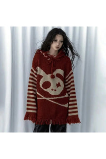 Red Panda Punk Fringed Sweater with edgy flair.