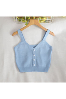 Blue Pastel Strap Knit Crop Top.