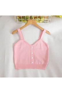 Pastel Colors Strap Knit Crop Top in PINK.