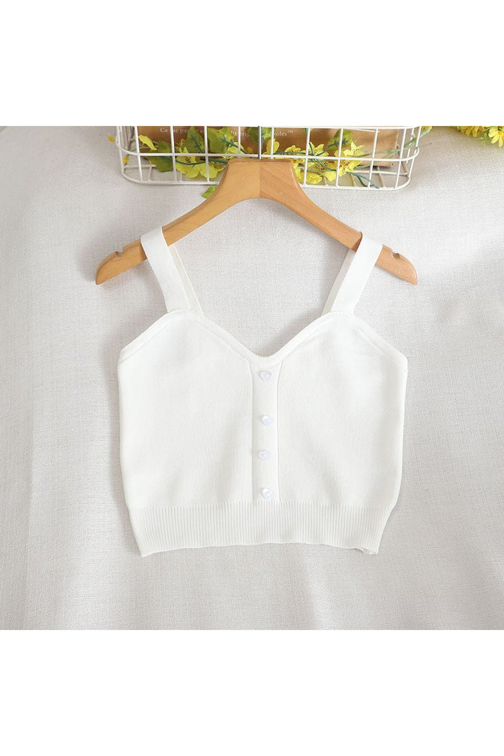 Pastel Colors Strap Knit Crop Top in WHITE.