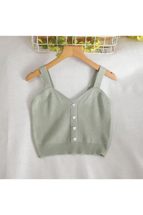 Green Pastel Colors Strap Knit Crop Top chic.