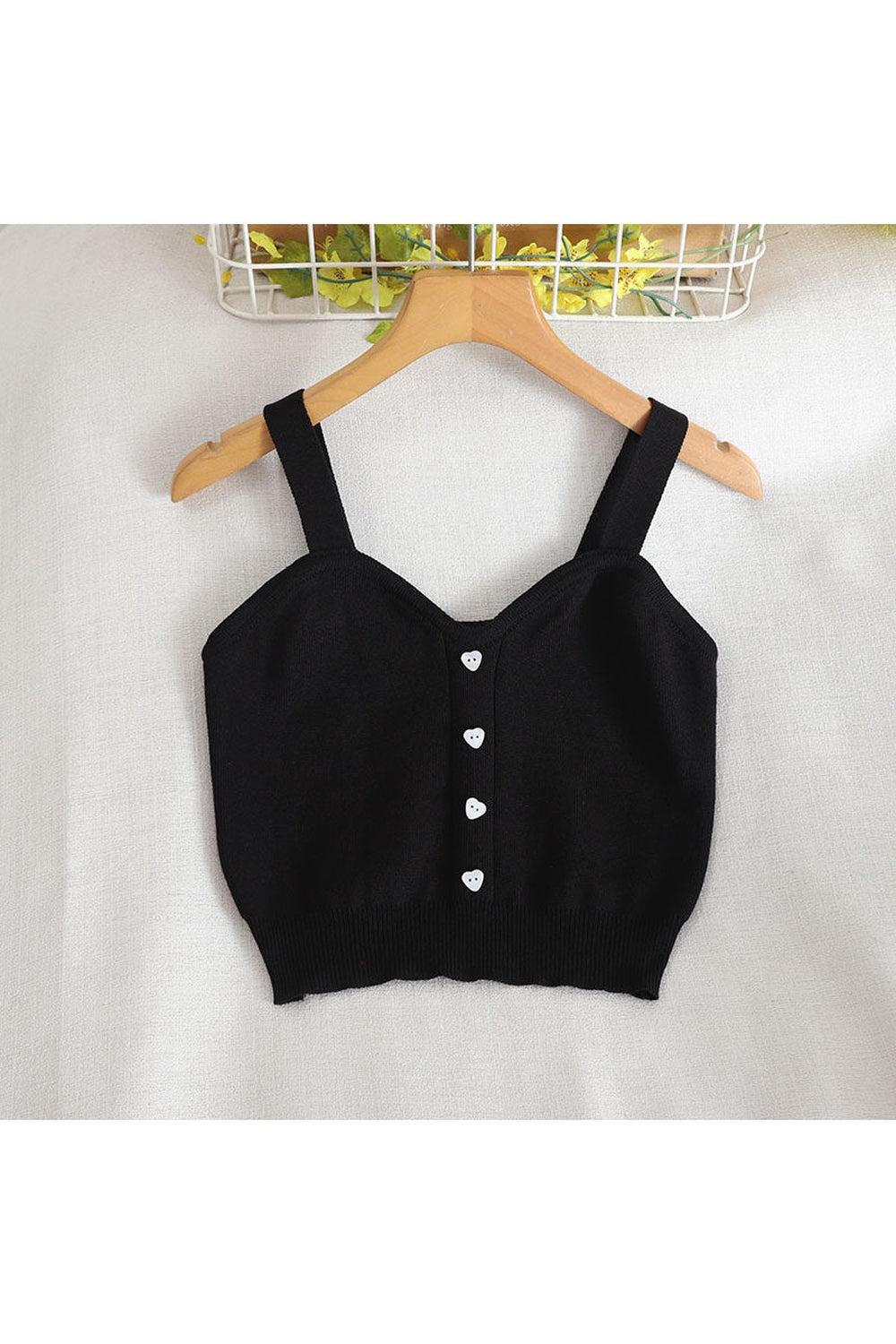 Strap Knit Crop Top in Black.