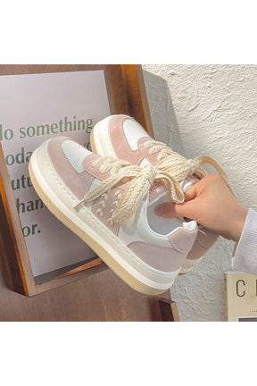 Pastel Cute Platform Flat Sneakers in Light Pink.