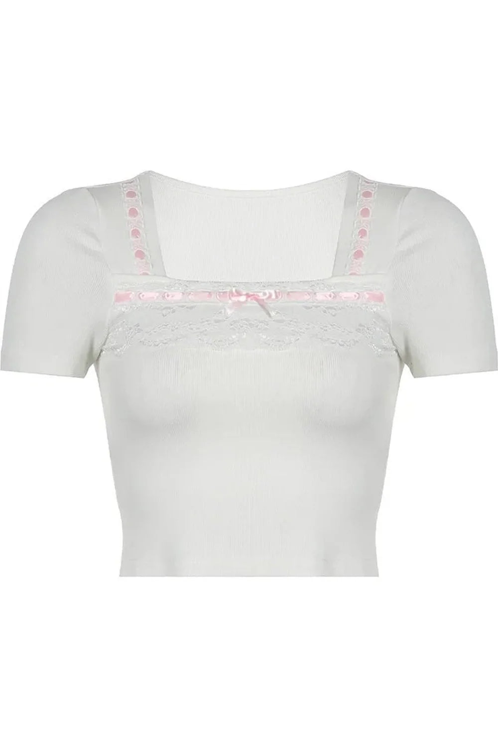 White Pastel Dream Lace Trim Top exudes elegance.