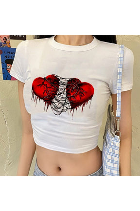 White Pastel Goth Heart Crop-Top: Edgy and sweet.