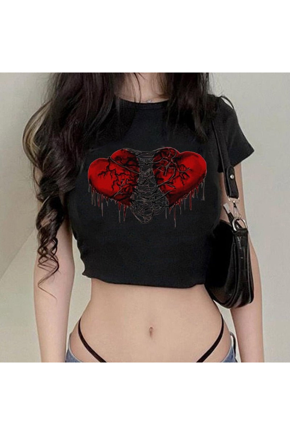 Black Pastel Goth Heart Crop-Top, featuring edgy design.