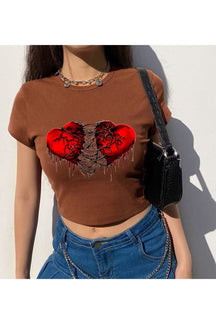 Brown Pastel Goth Heart Crop-Top with unique style.