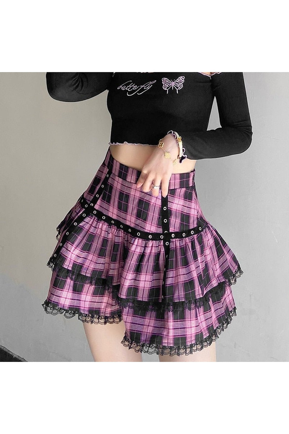 Pastel Goth Mini Plaid Skirt