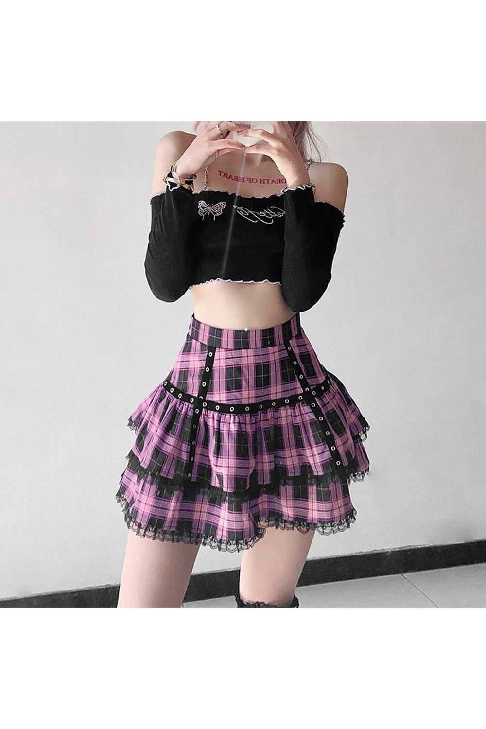 Pastel Goth Mini Plaid Skirt