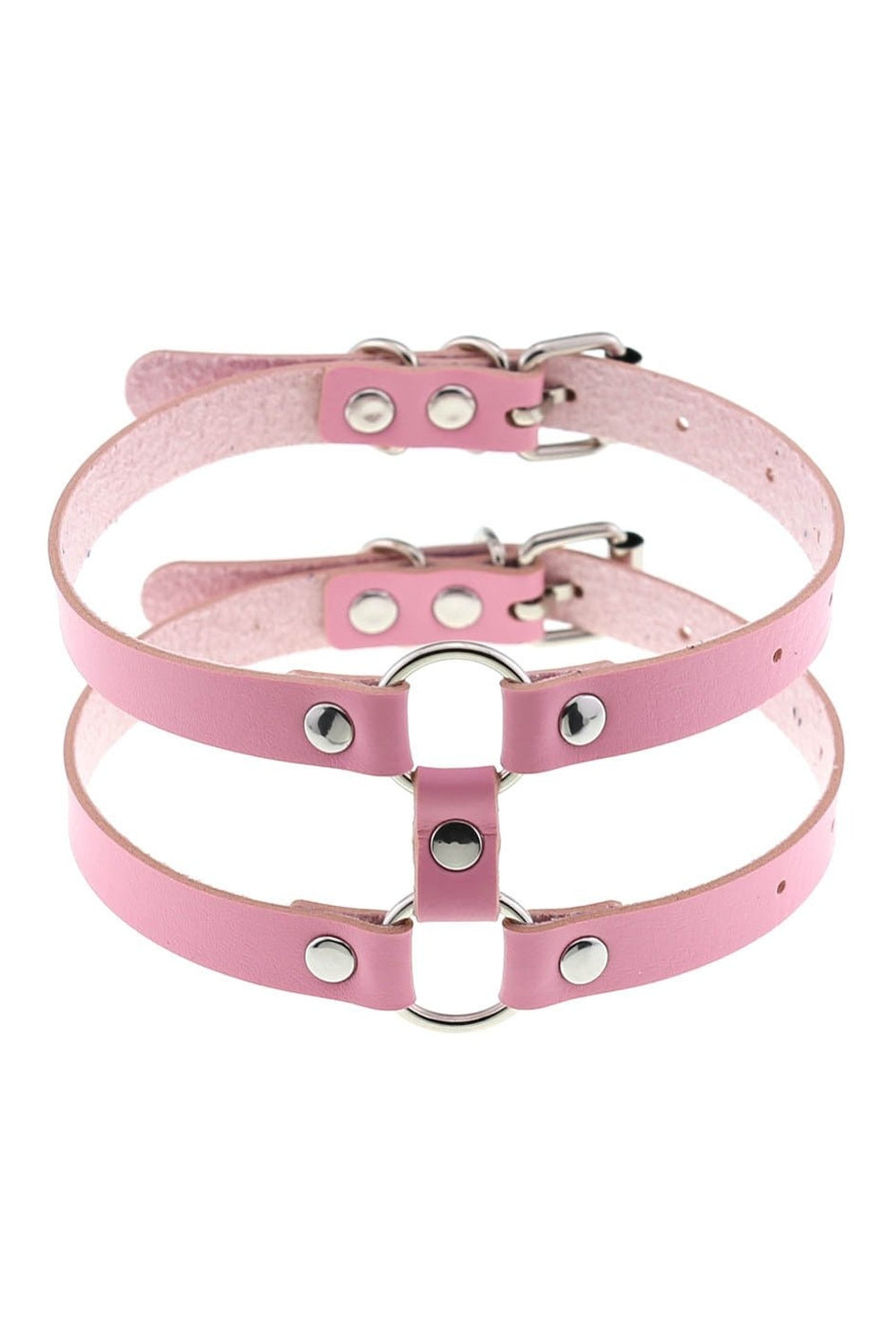 Pastel Goth PU Leather Choker in pink shade.