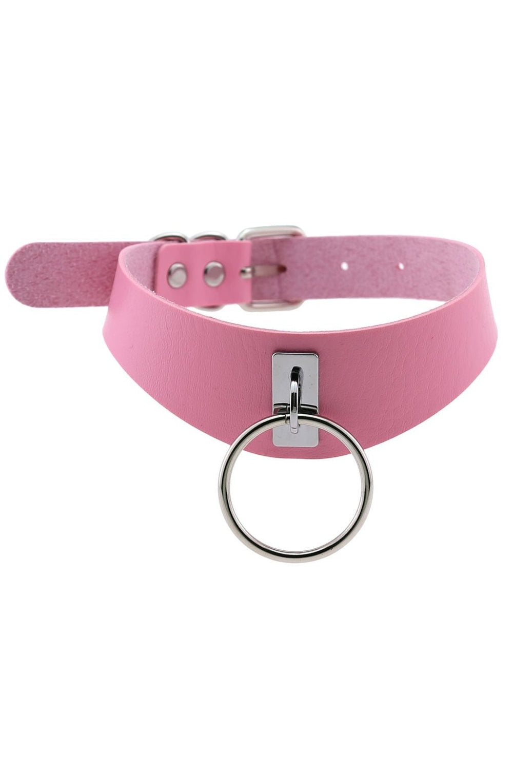 Pastel Goth PU Leather Choker in P027 pink. Vividly edgy.