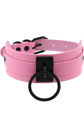 Pastel Goth PU Leather Choker in P016 pink, trendy.