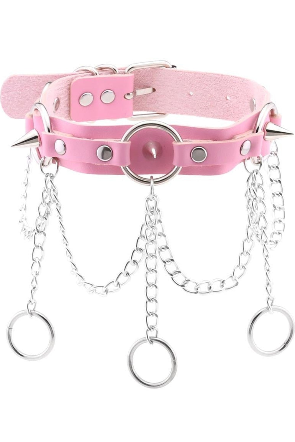 Pastel Goth PU Leather Choker in P078 pink.