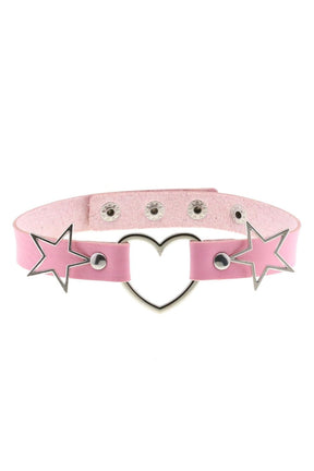 Pastel Goth PU Leather Choker in P110 pink.