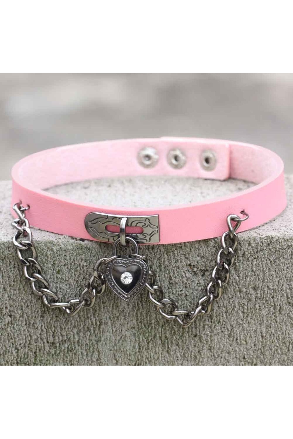 Pastel Goth PU Leather Choker in P051 pink, edgy.