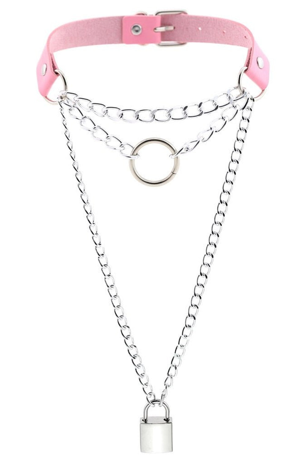 Pastel Goth PU Leather Choker in P099 pink, edgy.