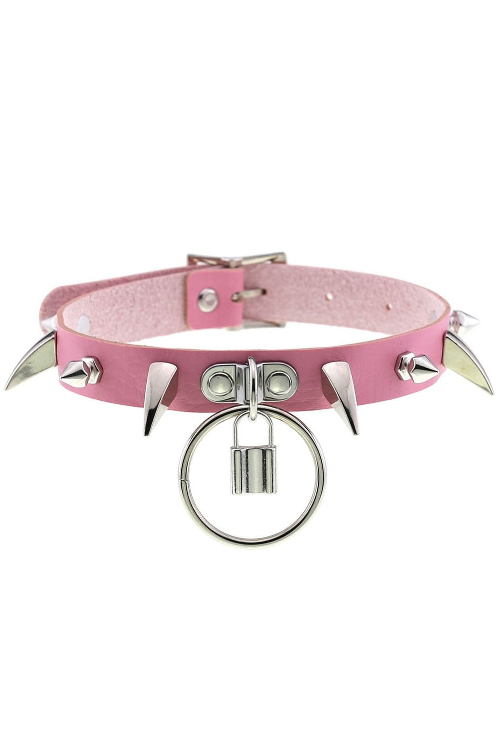 Pastel Goth PU Leather Choker in P012 pink.