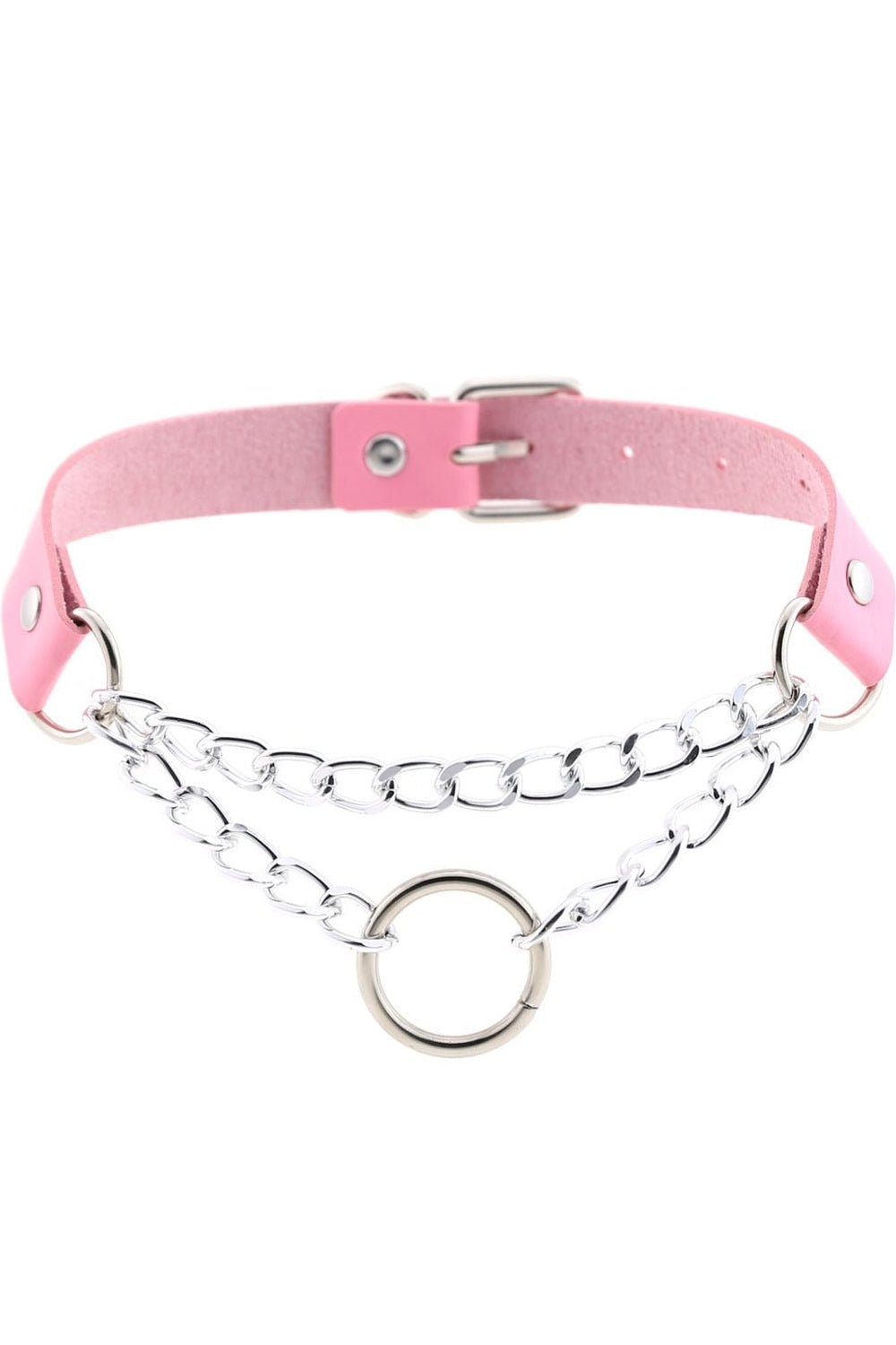 Pastel Goth PU Leather Choker in P095 pink.