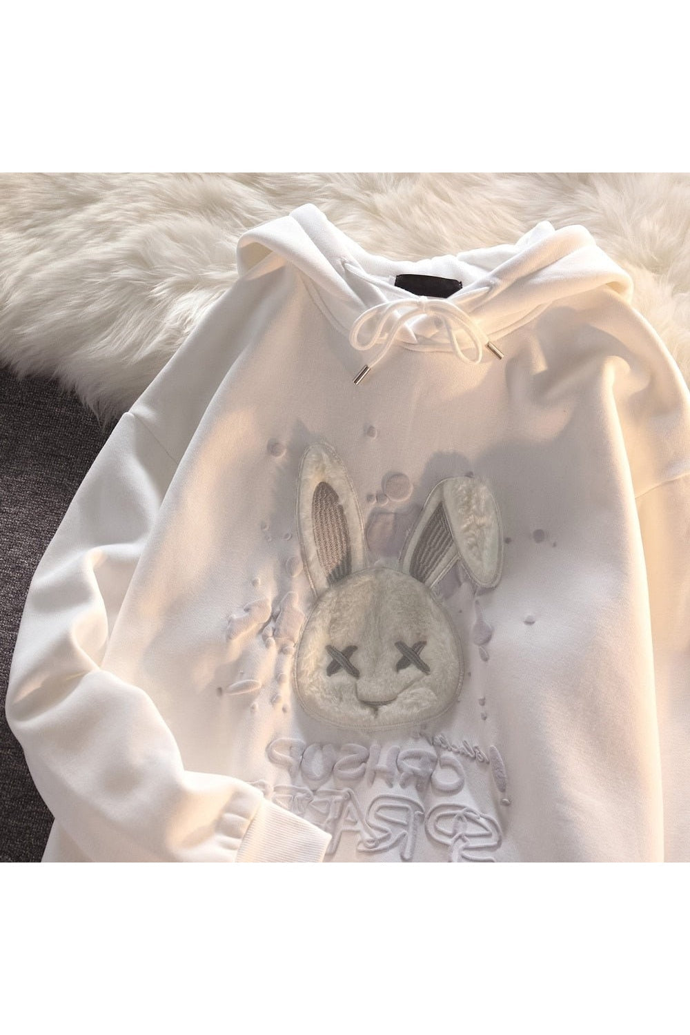 White Fall Pastel Goth Rabbit Hoodies: Whimsical style.