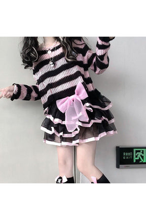 Striped sweater in Fall Pastel Goth style, One Size.