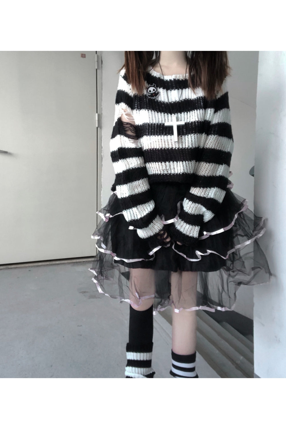 Striped sweater in Fall Pastel Goth style, One Size.