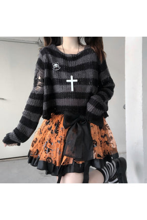 Fall Pastel Goth Striped Sweater