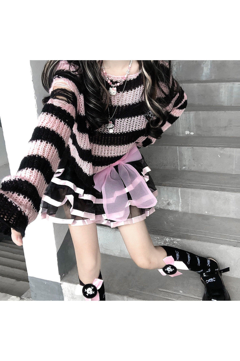 Fall Pastel Goth Striped Sweater