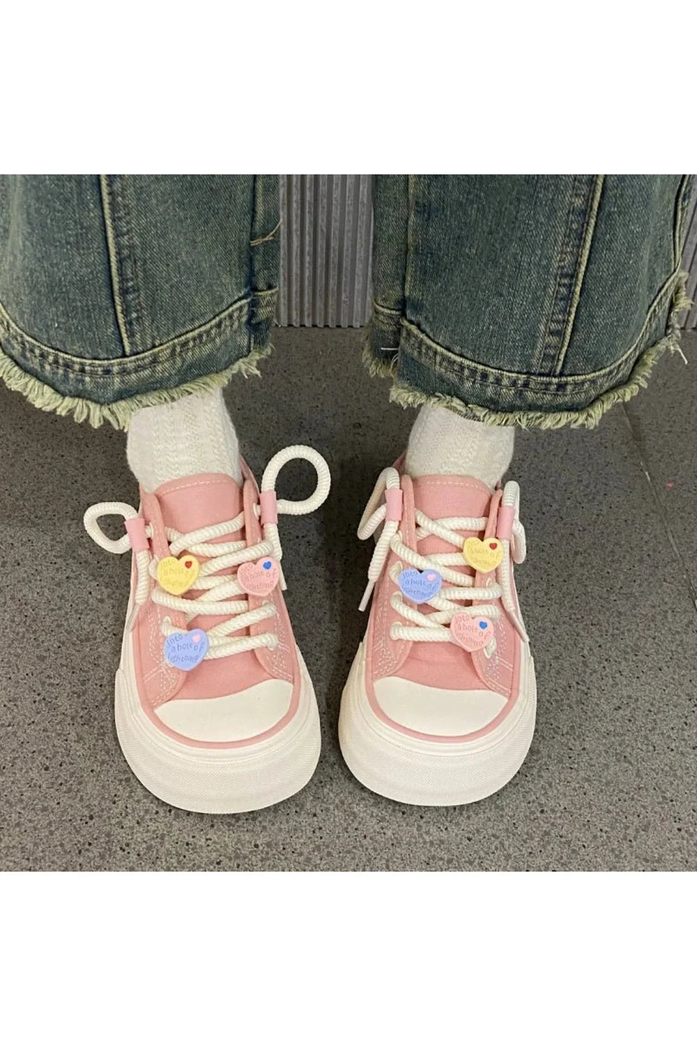 Pastel Heart Charm Sneakers in Pink with Hearts.