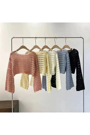 Pastel Open-Knit Cropped Sweater