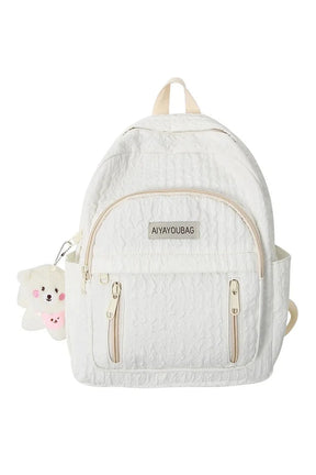 Pastel Pink Teddy Backpack in Beige, fluffy design.