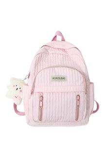 Pastel Pink Teddy Backpack in Pink, plush design.