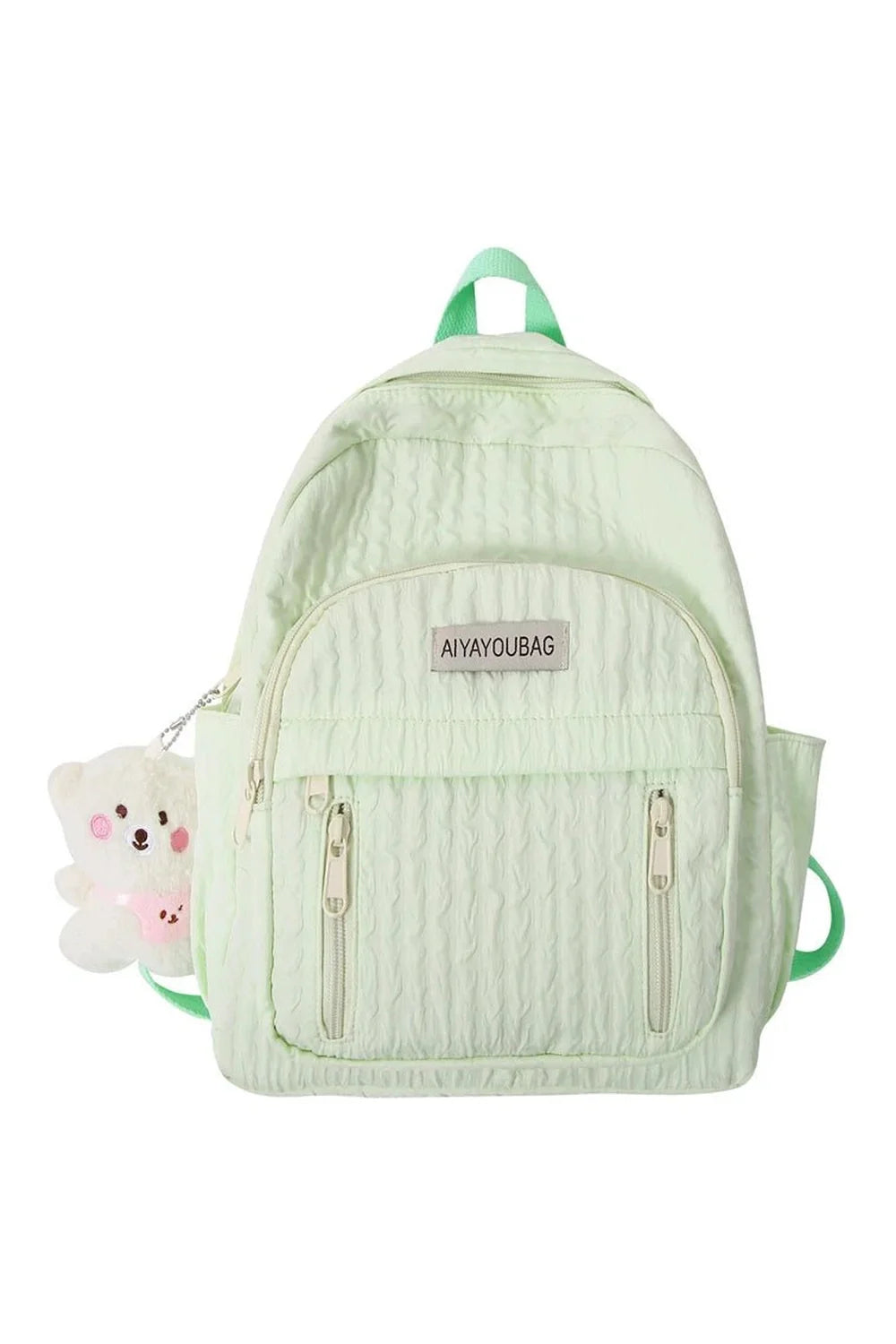 Pastel Pink Teddy Backpack in light green shade.