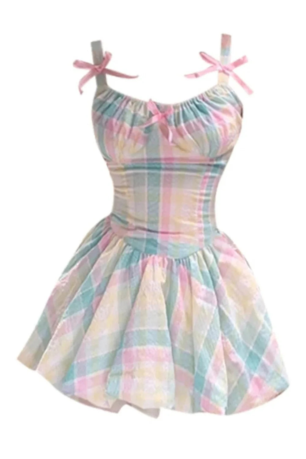 Pink Pastel Plaid Bowknot Dress, charming and stylish.