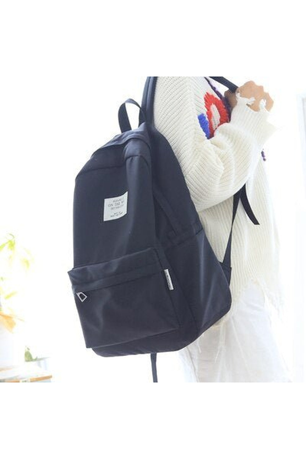 Large black Pastel Simple Design Oxford Backpack.