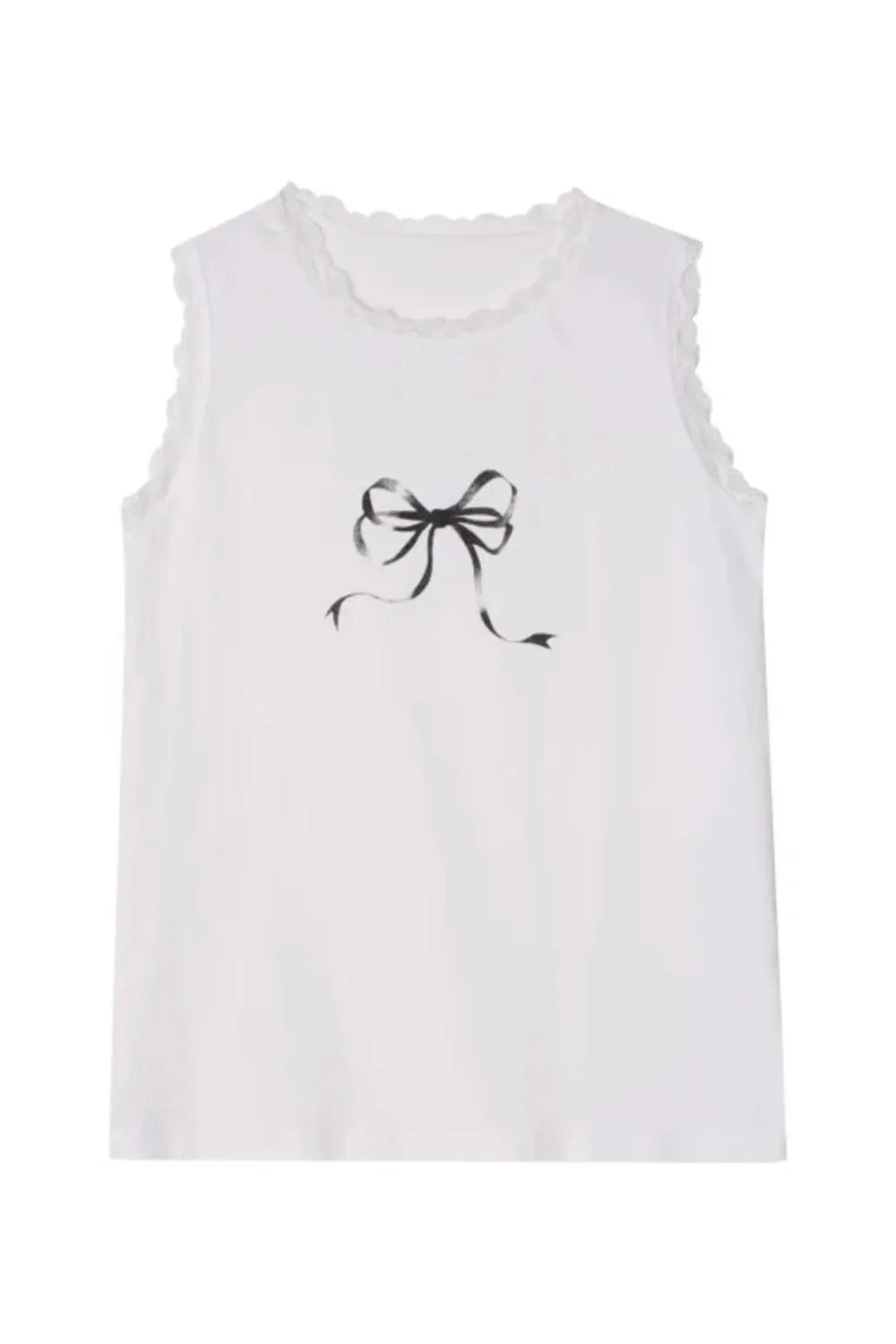 White patchwork bow tank top, charming and stylish.