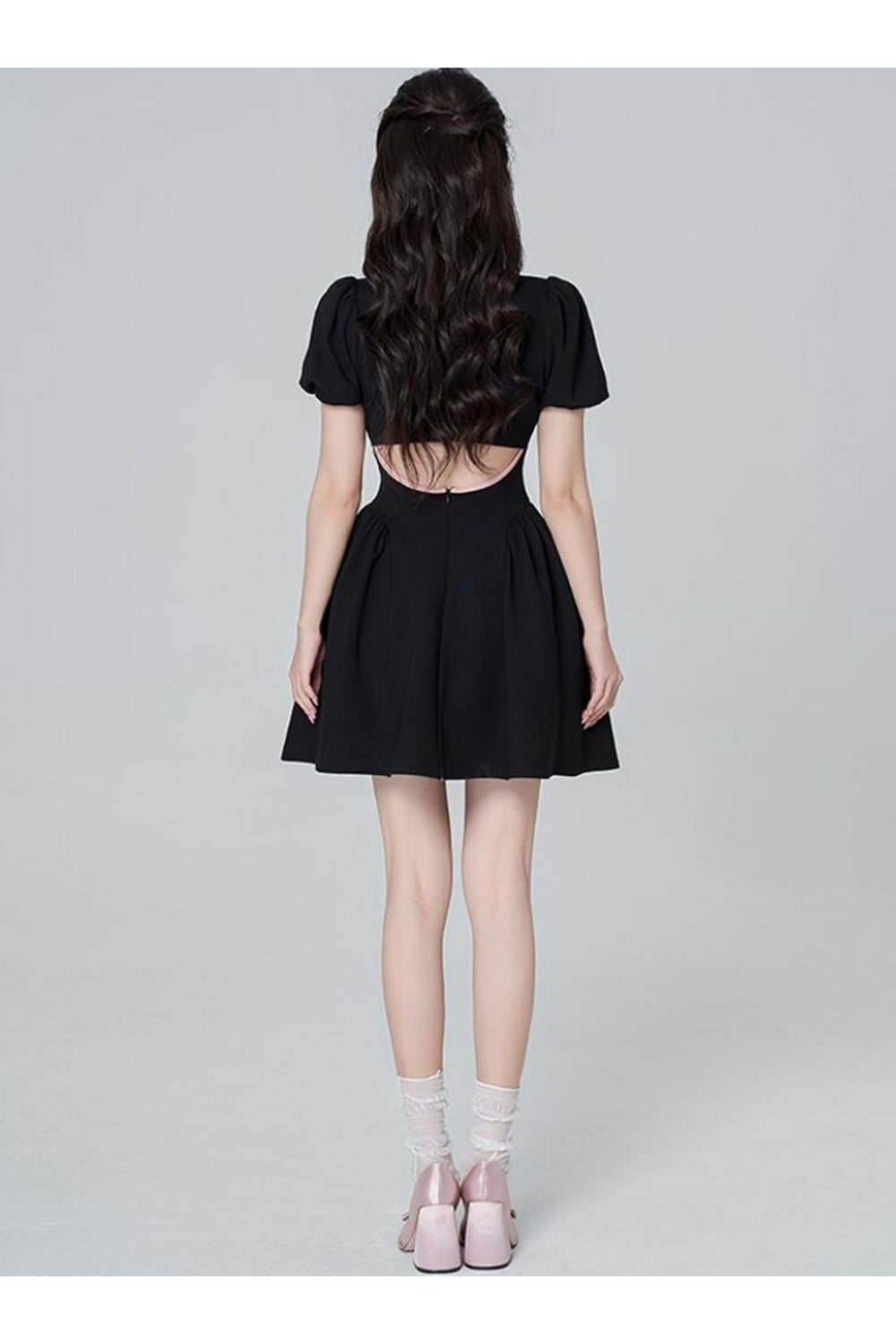 Black Patchwork Sweet French Mini Dress features elegant design.