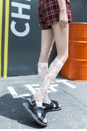 Peach Print Calf Stockings