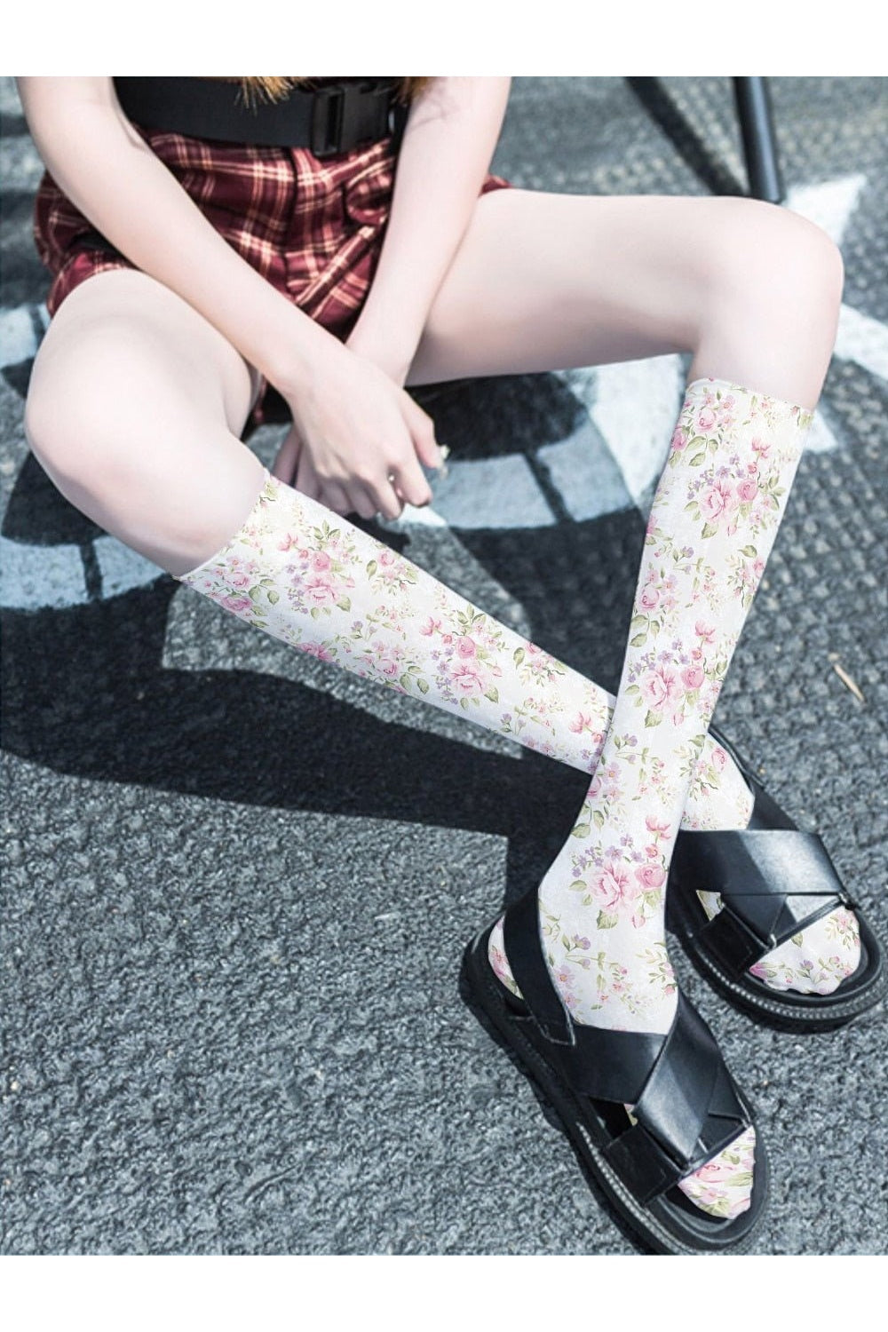 Peach Print Calf Stockings