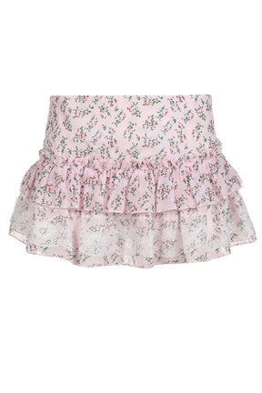 Layered pink skirt with petal play detail.