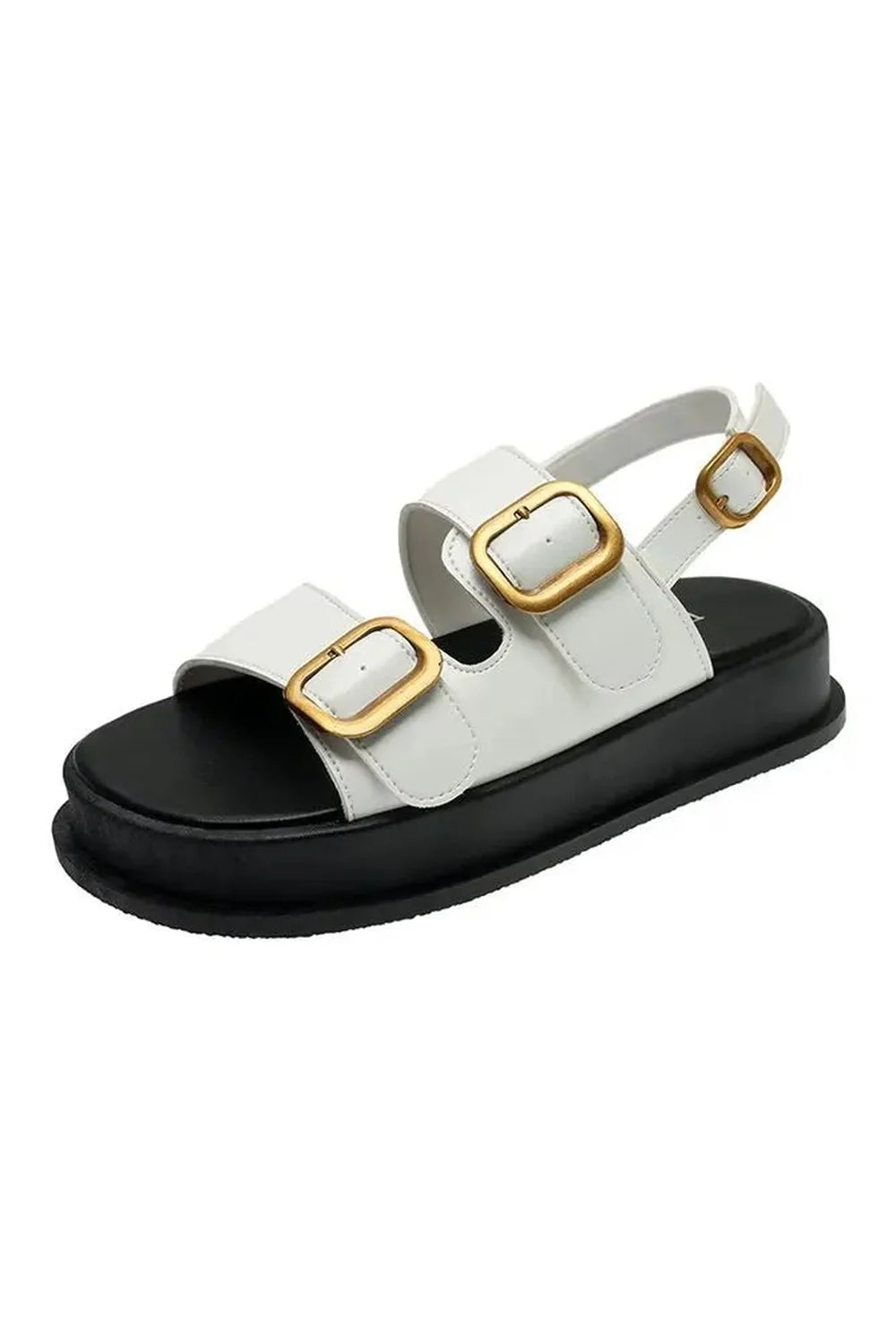 Beige Pin Buckle Platform Sandals: Stylish and comfortable.