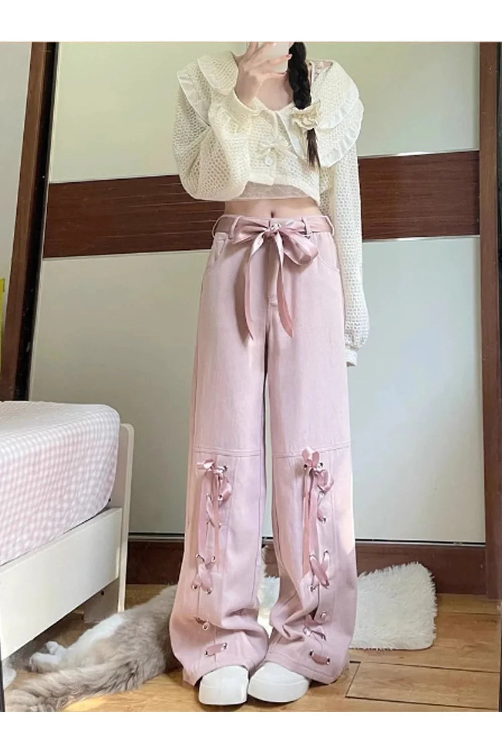 Pink Bow Lace-Up Pants