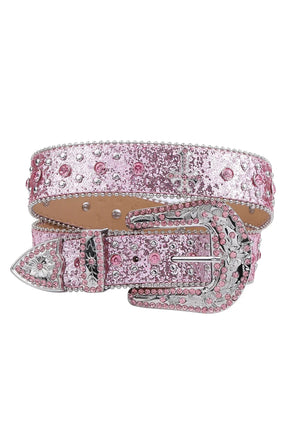 Pink Cross-Rivet Rhinestone Belt in vibrant Pink.