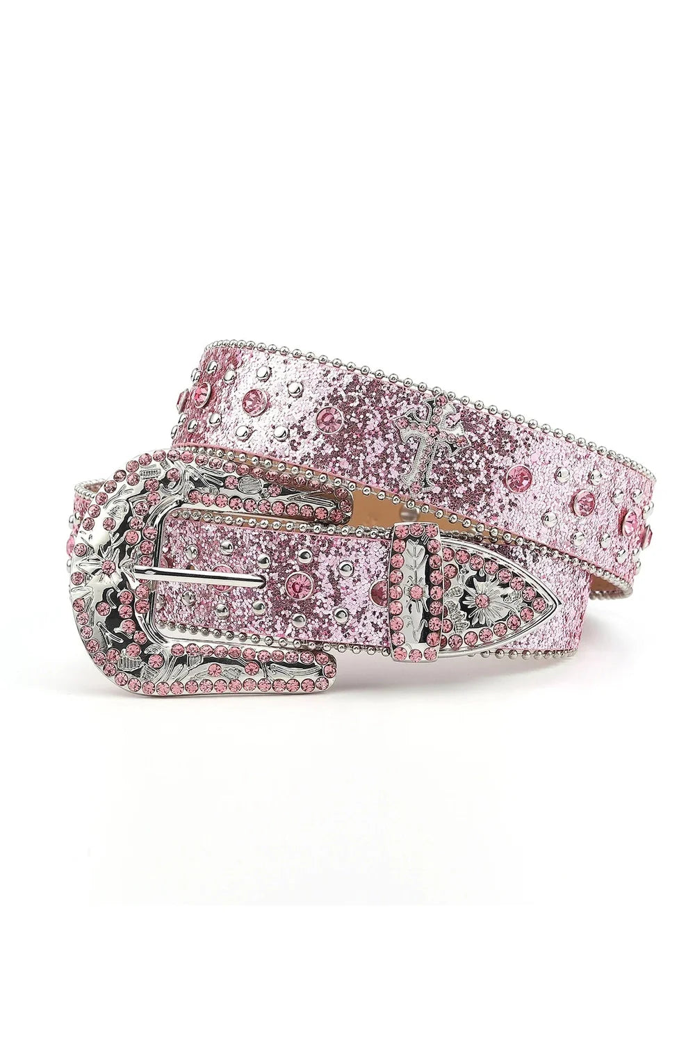 Pink Cross-Rivet Rhinestone Belt in vibrant Pink.