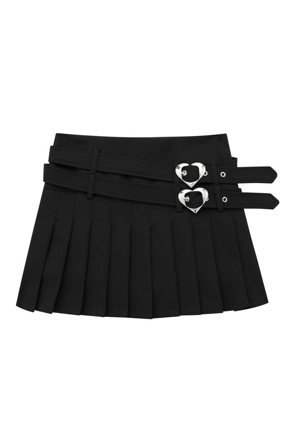 Black variant of Pink Double Belt Pleated Skirt.