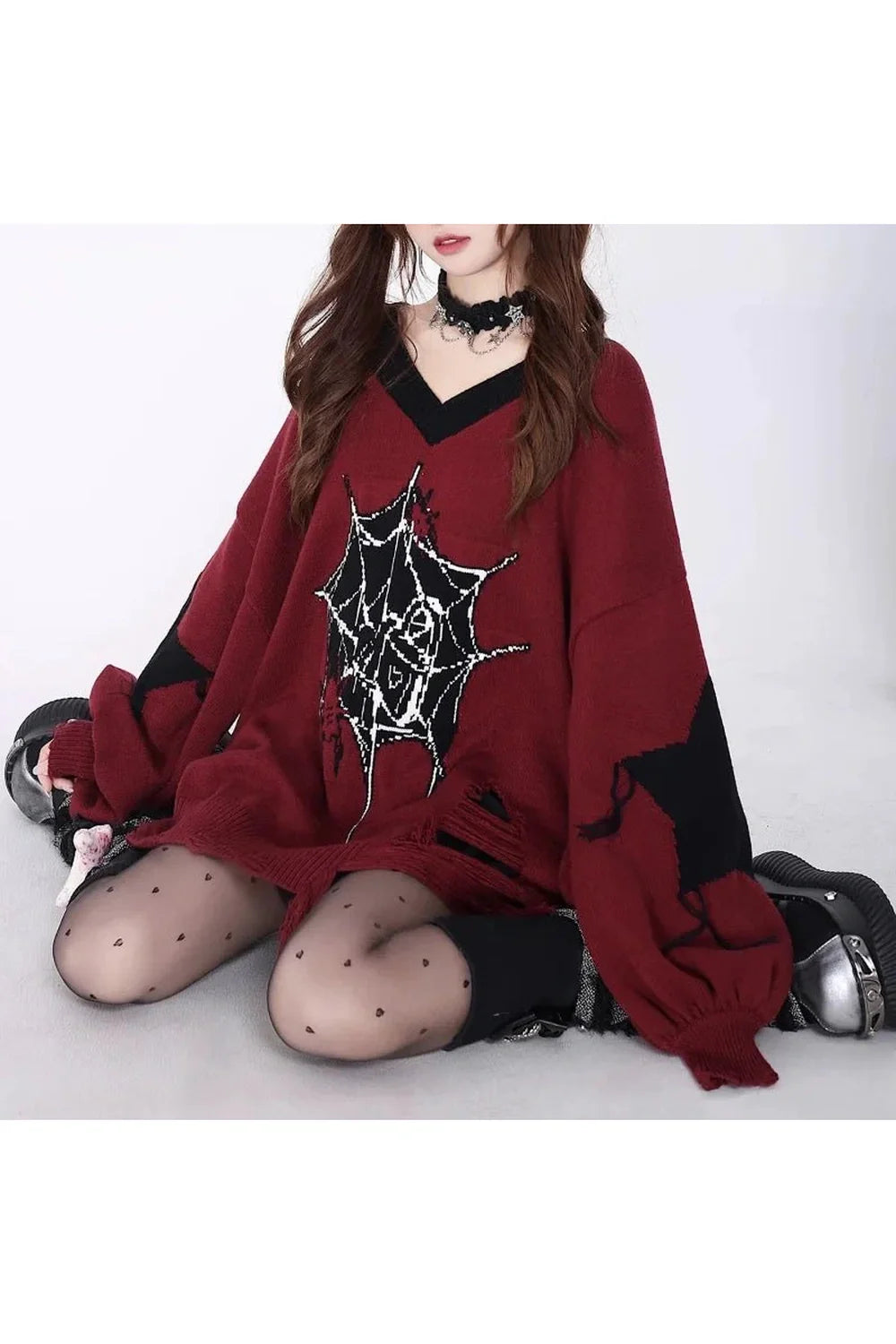 Red variant of the Pink Gothic Web Sweater.