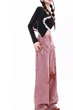 Pink Jeans High-waisted Wide Leg Pants