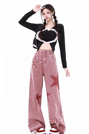 Pink Jeans High-waisted Wide Leg Pants