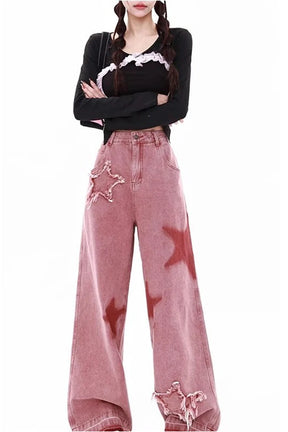 Pink Jeans High-waisted Wide Leg Pants