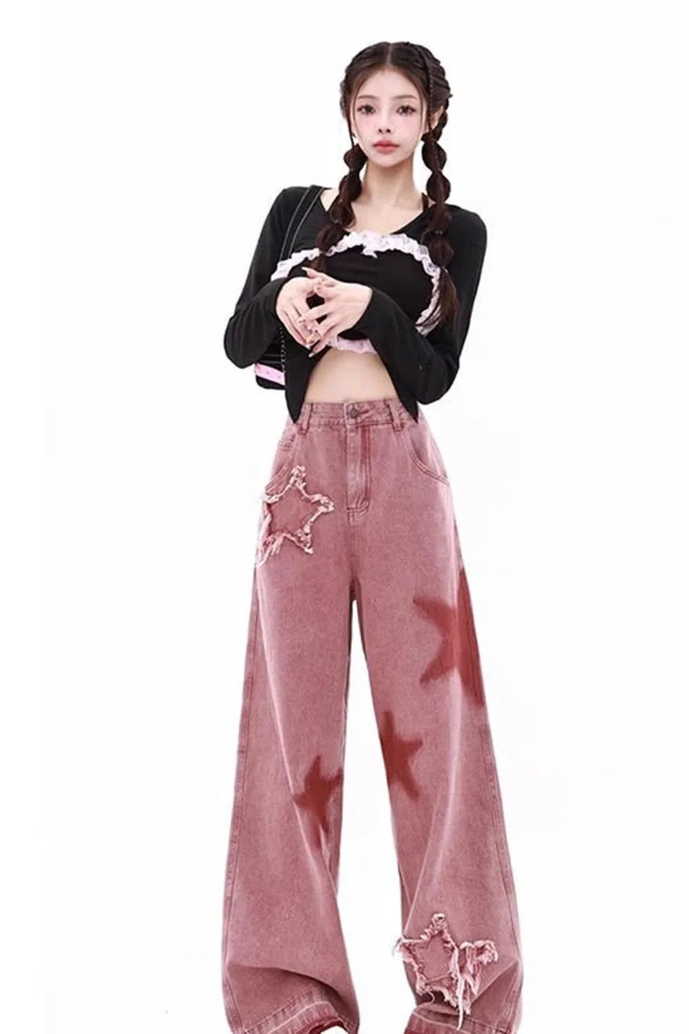 Pink Jeans High-waisted Wide Leg Pants