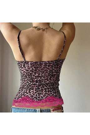 Pink Leopard Lace Trim Top